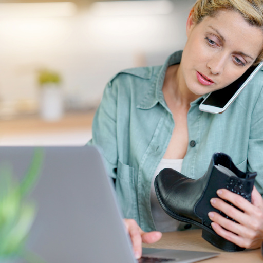 Woman on the phone with customer service department